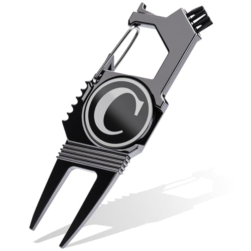 Skylety Golf Divot Repair Tool with Letter Ball Marker 6-in-1 Divot Tool Initials Ball Marker, Club Holder, Brush, Clip Buckle, Groove Cleaner Golf Accessories for Men Father Gifts