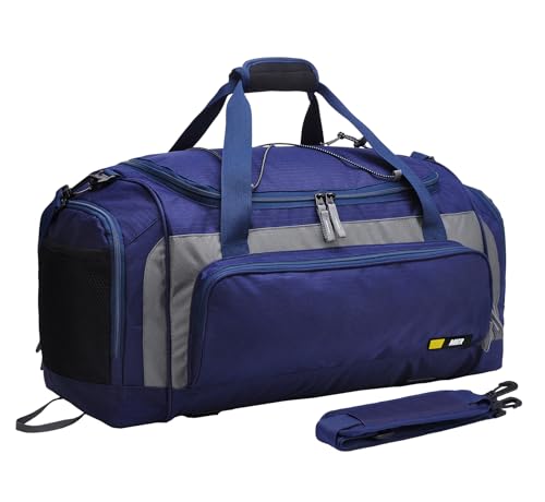 MIER Large Gym Bag for Men Sports Duffle Bag with Shoe Compartment 60L Lightweight Duffel Bags for Workout Fitness Travel - color: Navy/Grey