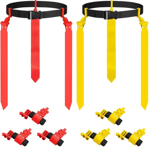 Junkin 6/8/10 Players Flag Football Sets Adjustable Football Belts and Flags for Youths Teens Kids Adults Players Sports Team - color: Red, Yellow