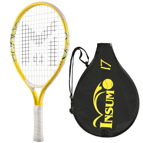 INSUM 17-25 inch Kids Tennis Racket for Aged 2~12 Starter, Multi-Color & Size Toddlers Tennis Racket for Boys & Girls Beginner, Come with Shoulder Cover Bag for Carry - color: Yellow, size: 17''