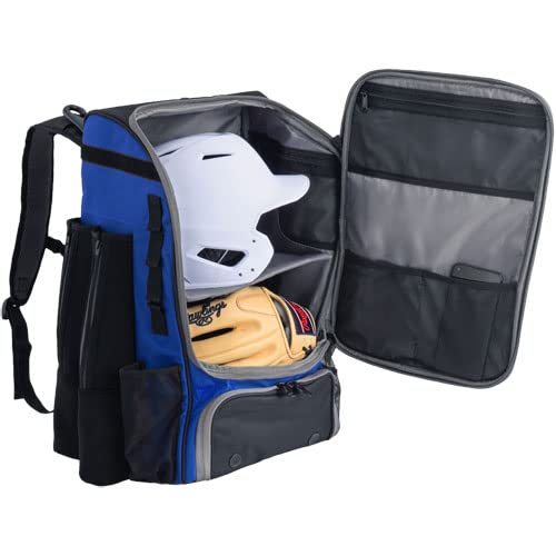 Tournament Backpack Baseball Bag, Large Capacity Bat Holder, Softball Bag with Shoe Compartment and Fence Hook, Royal/Black
