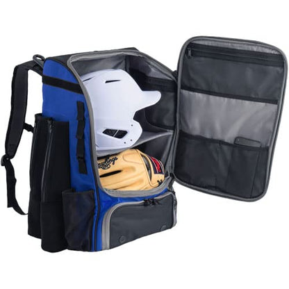 Tournament Backpack Baseball Bag, Large Capacity Bat Holder, Softball Bag with Shoe Compartment and Fence Hook, Royal/Black