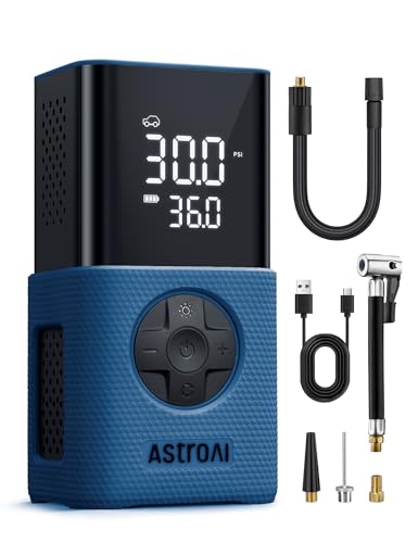 AstroAI Tire Inflator L7S Portable Air Compressor Cordless Bike Pump with Digital Dual Values Display, 150 PSI Car Tires Pump with LED Lights Air Pump for Cars, Motorcycles, Bikes, Balls Blue - color: Blue