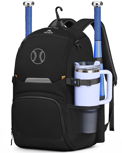 MATEIN PRO Girls Softball Bag with Helmet Net, Lightweight Softball Backpack with Ventilated Shoe Compartment & Organizer Pocket, Youth Baseball Bag with Side Pockets for 40oz Tumbler & TBall Bats - color: Black