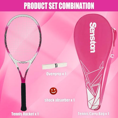 Senston 27 inch Tennis Racket for Adults 1 Pack Tennis Racket Set Tennis Overgrip, Vibration Damper - color: red