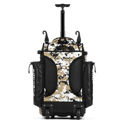 Boombah Catchers Superpack Hybrid Rolling Digital Camo Bat Bag - Multiple Colors - Wheeled & Backpack Version - color: Black/Vegas Gold
