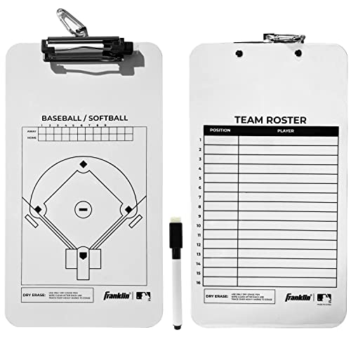 Franklin Sports MLB Baseball + Softball Clipboard - Coaches Dry Erase Whiteboard + Marker - Coaching Board for Lineup + Roster - Baseball + Softball Dry Erase Coaching Clipboard
