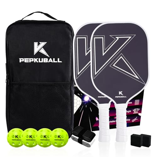 Premium Pickleball Paddles Set Fiberglass Carbon Fiber Pickleball Paddle Lightweight for Outdoor Indoor Use with Rackets for Men Women and All Ages - color: WB04-2WHITE