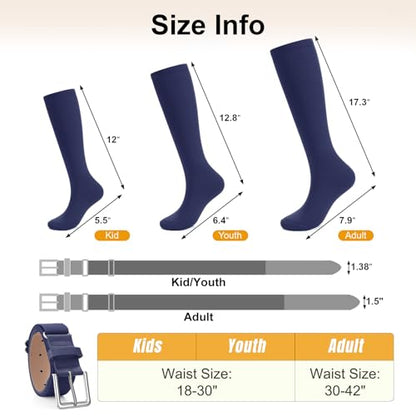 XZQTIVE Baseball Softball Socks and Baseball Softball Belt Combo Set Knee-High Soccer Socks for Kids Youth Adult - color: Navy, size: Kid