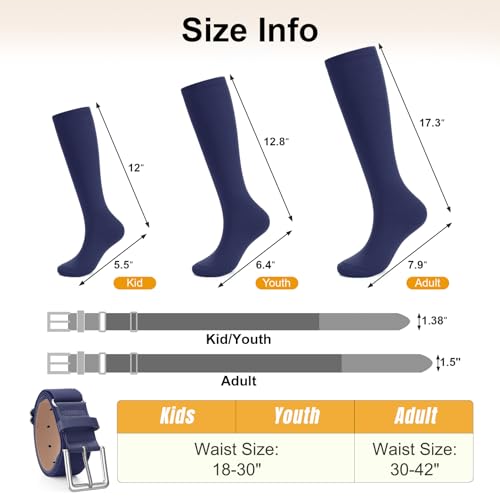XZQTIVE Baseball Softball Socks and Baseball Softball Belt Combo Set Knee-High Soccer Socks for Kids Youth Adult - color: Navy, size: Adult