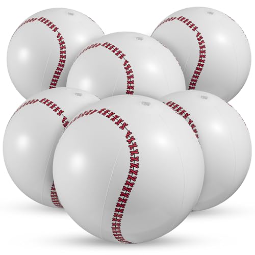 Inflatable Baseball Beach Balls (6 Pack) - 16-Inch Durable Beach Balls for Kids, Summer Pool Toys, Baseball Party Favors, Sports Theme Decorations, & Giveaways - style: 6-Pcs Baseball Beach Balls