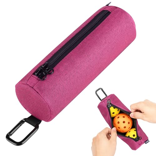 Cosmos Pickleball Ball Holder, Portable Carrying Storage Bag with Hook, Travel Accessory Pouch Holds 3 Pickleball Balls - color: Hot Pink