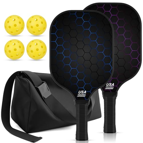 T300 Carbon Fiber Pickleball Paddles Set of 2 Lightweight Pickle Ball Rackets Indoor Outdoor Games Equipment Sports Accessories Gifts - color: Multicolor Honeycomb