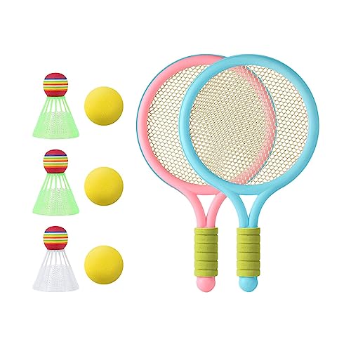 2 Pieces Tennis Rackets Kids Badminton Sets Tennis Racquets Shuttlecocks Portable EVA PVC Material Lightweight Comfortable Grip Suitable for Playgroun - color: Blue Pink