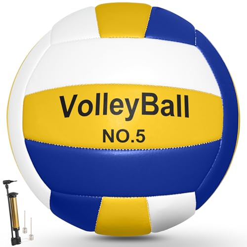 Soft Touch Volleyball Kit - Official Size 5 PU Leather - Indoor Outdoor Volleyballs for Beach Play, Game,Gym,Training -Includes Ball Pumpwith Pump Needles