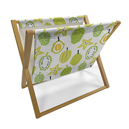 Lunarable Fruit Magazine and Book Holder, Hand-Drawn Exotic Food Durian Carambola and Noni, Floor Rack Decor for Interior of Home & Office, 22" x 19", Apple Green White - color: Apple Green White