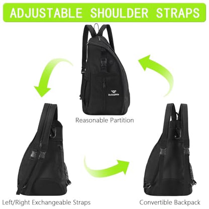 Pickleball Bag for Women Men Pickle Ball Backpack,Adjustable Sling Bag/Backpack for Tennis & Pickleball - color: Black