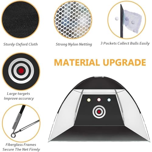 10x7ft Golf Practice Net with Target Cloth, Portable Golf Training Net for Backyard Driving Chipping Indoor Outdoor Training with Carry Bag (3 Meters and 3 Holes)