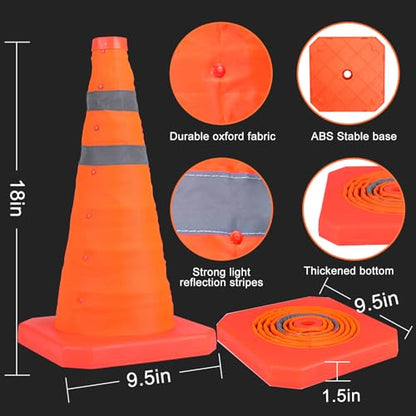 TENKAIWICK 18 Inch 6 Pack Traffic Cones,Collapsible Safety Cones,Multi Purpose Pop-up Cones with Reflective Collar,Orange Cones for Parking lot, Driveway, Driving Training etc