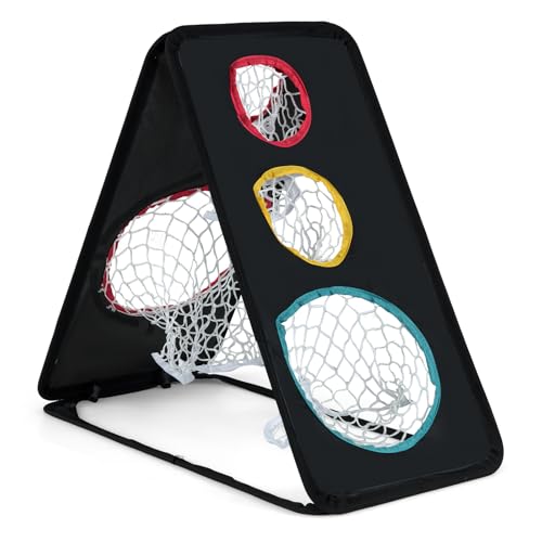 Tangkula Dual-Sided Golf Chipping Net, Triple Target Training System with 5 Holes, Triangular Structure, Indoor/Outdoor Golfing Target Accessories, Golf Chipping Practice Net