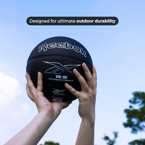 Reebok Official Size Basketball, Composite Leather, Anti-Slip Grip, Consistent Shape Retention, Includes Pump & Needle, VR-3K Black Series - color: Black