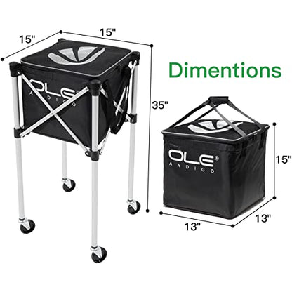 Tennis Ball Hopper Tennis Ball Basket with Side Pockets Lightweight Tennis Ball Cart Holds 160 Balls, Portable Sports Teaching Cart with Wheels for Tennis Player - style: Tennis Ball Cart