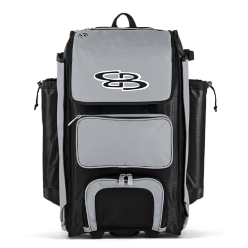 Boombah Catchers Superpack Hybrid Rolling Bat Bag - Multiple Colors - Wheeled & Backpack Version - color: Black/Gray_C23