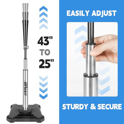 Baseball Softball Batting Tee – 25” to 43”Height Adjustable Hitting Tee with Heavy Metal Base, Durable Aluminum Stem & Rubber Top – Portable Baseball Tee for Batting Practice, Softball Tee Training