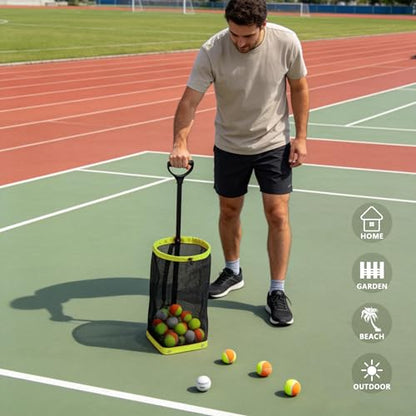 Tennis Ball Hopper, Holds 40+ Pickleballs or 50+ Tennis Balls, Lightweight Durable Steel Frame, Portable Adjustable Ball Picker（Excluding Ball） - color: Green
