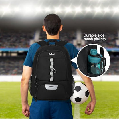 Goloni Youth Soccer Bag,Basketball Bag with Ball Compartment & Shoe Compartment,Backpack for Football Volleyball Basketball - color: Black