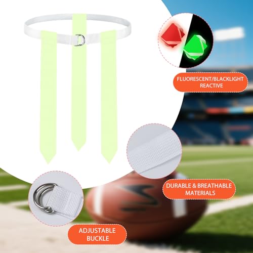 Glow in the Dark Flag Football Belts Set: 4 Adjustable Belts 12 Football Flags, Easy Tear-Away Design, Football Gear for Kid Youth Adult, Perfect for Camping Yard Beach Games, Glow Party Accessories