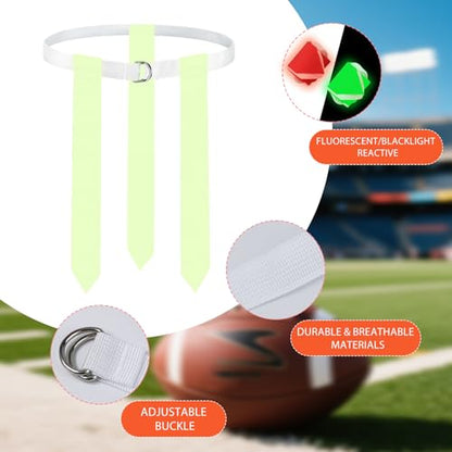 Glow in the Dark Flag Football Belts Set: 4 Adjustable Belts 12 Football Flags, Easy Tear-Away Design, Football Gear for Kid Youth Adult, Perfect for Camping Yard Beach Games, Glow Party Accessories