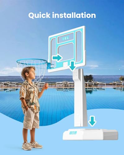 IGL Pool Basketball Hoop Outdoor, Outdoor Poolside Basketball Hoop, Base & Stand Double Water Storage with 2 Ball & Inflator, Stainless Steel Basketball Rim, Fixed Height - size: 32in Backboard