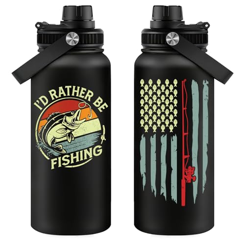 Fufandi Fishing Gifts for Men - Gifts for Fisherman, Fishing Accessories - Birthday Fathers Day Gift for Dad, Men, Husband, Him - Fishing Water Bottle 32oz - color: Fishing Black
