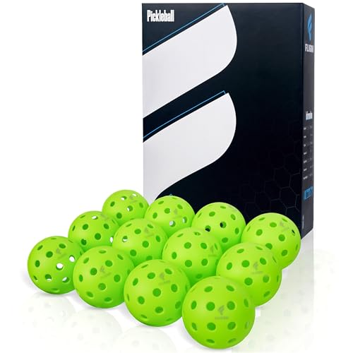 Fligon Pickleball Balls, 12-Pack, Pickleball Balls 40-Hole Outdoor Design, High Bounce, True Flight & Durability for All Skill Levels（Green）