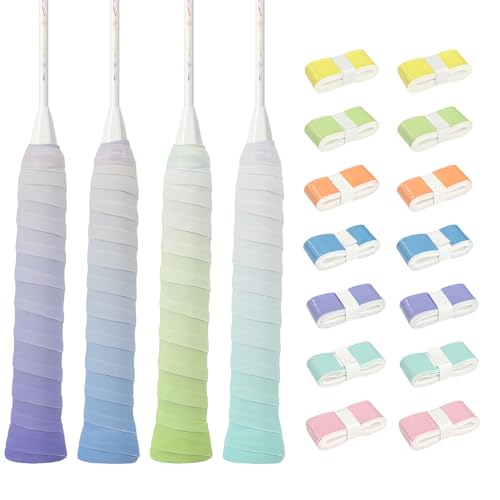 14-Pack Gradient Color Tennis Overgrips, Pre-Cut Absorbent & Anti-Slip Grip Tape for Maximum Control and Comfort in Tennis, Badminton, Pickleball
