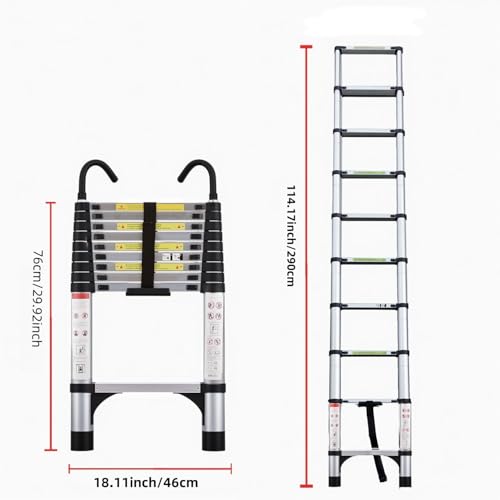 Telescoping Ladder, Aluminum Lightweight Extension Ladder with 2 Triangle Stabilizers, Heavy Duty 330lbs Max Capacity, Multi-Purpose Collapsible Ladder for RV or Outdoor Work (9.5 FT) - size: 9.5 FT