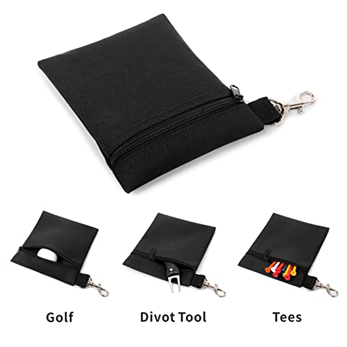 Golf Tee Pouch, 5.62 X 6.87 Inch Professional Zipper Golf Tee/Ball Pouch Bag with Metal Lobster Claw Clip - color: BLACK