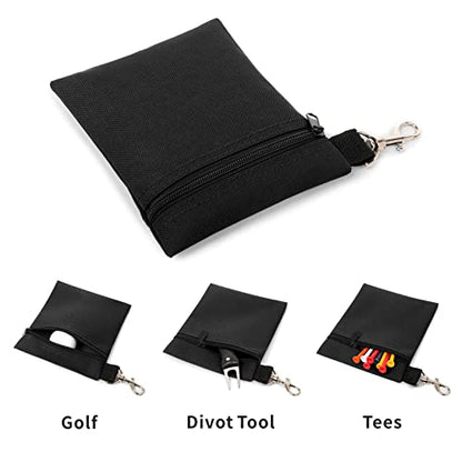 Golf Tee Pouch, 5.62 X 6.87 Inch Professional Zipper Golf Tee/Ball Pouch Bag with Metal Lobster Claw Clip - color: BLACK