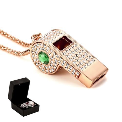 Metal Chain Rhinestone Whistle, Necklace Whistle, Suitable for Coaches, Referees,Lifeguard, Sports Activities (Gold) - color: Green