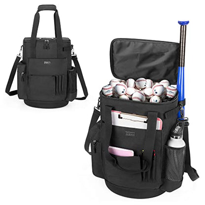 Goburos Baseball Ball Bucket with Large Capacity, Softball Coach Bag with Anti-Slip EVA Bottom, Space for Bat, Gloves, Scoreboards and Other Accessories
