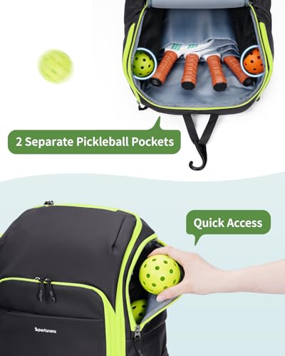 sportsnew Pickleball Bag Large Sports Pickleball Backpack with Shoe Compartment for Men Women, Patent Pending - color: Black-Fluo Zip