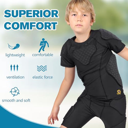 DGXINJUN Youth Padded Shirt Chest Rib Heart Guard Protector Kids Shirt for Football Rugby Lacrosse Baseball Softball