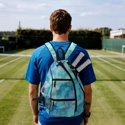Pickleball Bag Marble Blue Pickle Ball Backpack for Women Men Premium Lightweight Crossbody Sling Bag Sports Backpack for Pickleball Paddle Tennis - color: Marble Blue