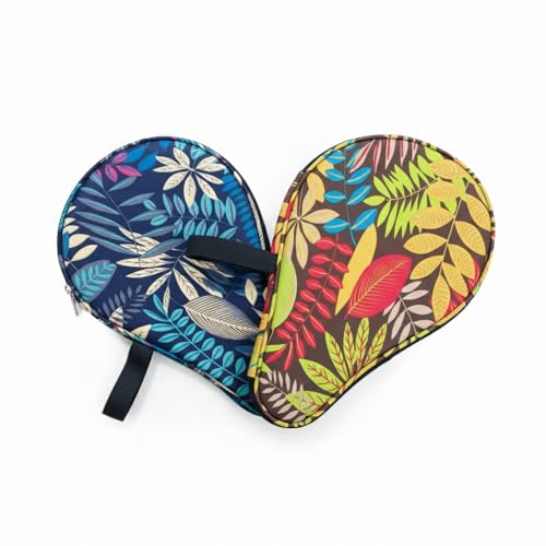 Colorful Table Tennis Racket Cover Ping Pong Paddle Bag Table Tennis Racket Case - color: Blue+Yellow Leaf
