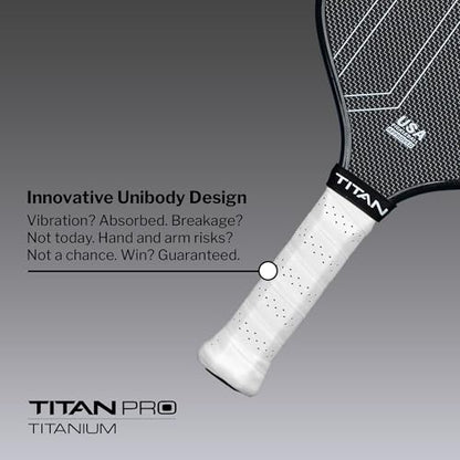 Titan Pro Titanium Carbon Fiber Pickleball Paddle – T700 Carbon Fiber Face, Electroplated Titanium, Nomex Duo Core, USA Pickleball Approved, 14mm & 16mm – Intermediate to Advanced Players