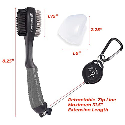 Retractable Golf Club Brush | Oversize Double Brush & Ergonomic Grip & Retractable Groove Cleaner & Lanyard - color: Gray
