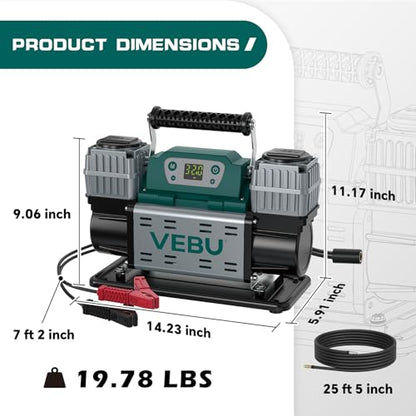 ‌Off-road Air Compressor 12V Tire Inflator, 150PSI with Auto Shut Off, Digital Display & Preset, 10.6CFM Fast Inflation for Off-road Vehicles, Trucks, SUVs, RVs, ATVs - style: Dual Cylinders + Digital Display