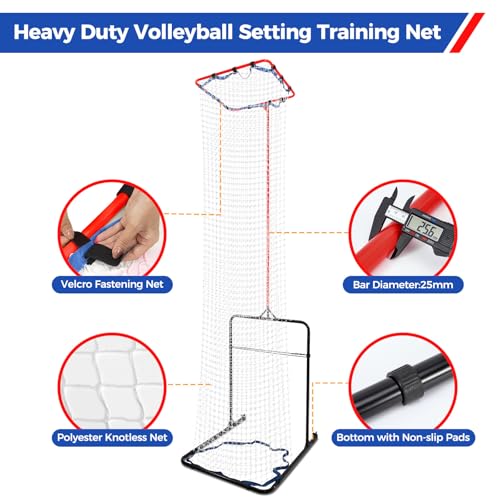 Volleyball Setter Trainer Net 8 Adjustable Heights,Sturdy and Durable 130inch Volleyball Setter Training Equipment 6 Adjustable Angles for Serving,Spiking,and Setting Training