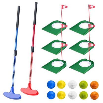 Mini Putting Set, Build Your Own Course at Home, the Office or On the Green, Includes 6 Pack Golf Putting Cups with Flags, 2 Pack Mini Golf Clubs and 10 Pack Foam Golf Balls